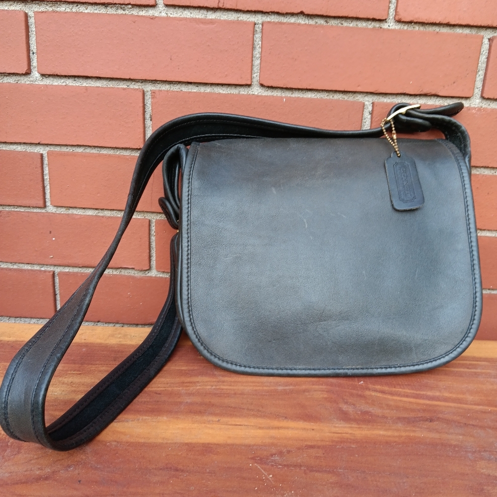 Vintage Coach Patricia's Legacy Black Leather Saddle Bag 9951